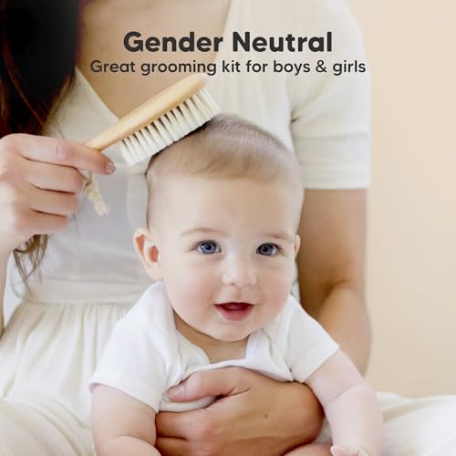 Wooden Baby Hair Brush Set for Newborns, Toddler Comb (Walnut, Regular)