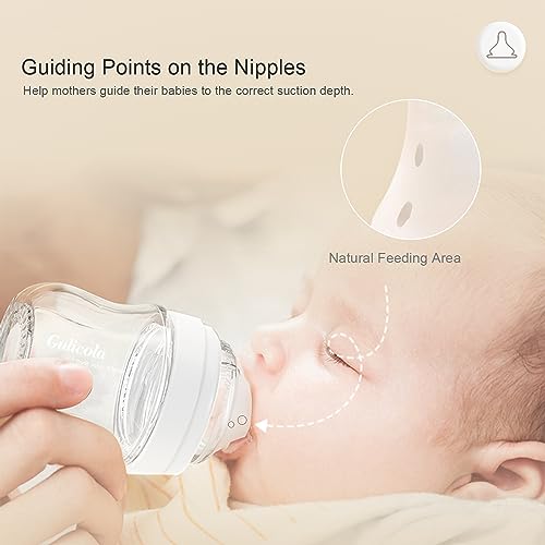 Gulicola Natural Glass Baby Bottle 8 oz for Breastfed Babies, Anti-Colic Baby Bottle Set with Medium Flow Nipple, 3 Months +, 4 Pack - Pink