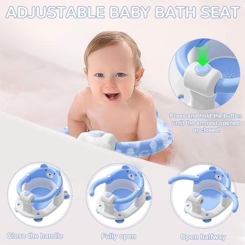 Baby Bath Seat for Babies 5-10 Months, Non-Slip Toddler Bath Seats for Babies Sitting Up, Safe Infant & Newborn Bathtub Chair with 4 Suction Cups & Soft Cushion for Shower,Blue
