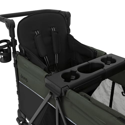 Jeep Aries Stroller Wagon by Delta Children Premium Wagon for 2 Kids with Convertible Seats, Adjustable Push/Pull Handles, Removable Canopy & Flat Fold - Greenguard Gold Certified, Black/Green