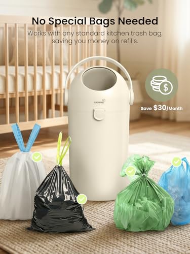 Grownsy Baby Diaper Pail, Odor-Locking Roll-Top Design, No Special Bag Required, One-Handed Use & Compact Design, Eco-Friendly Diaper Trash Can, Baby Stuff, Beige