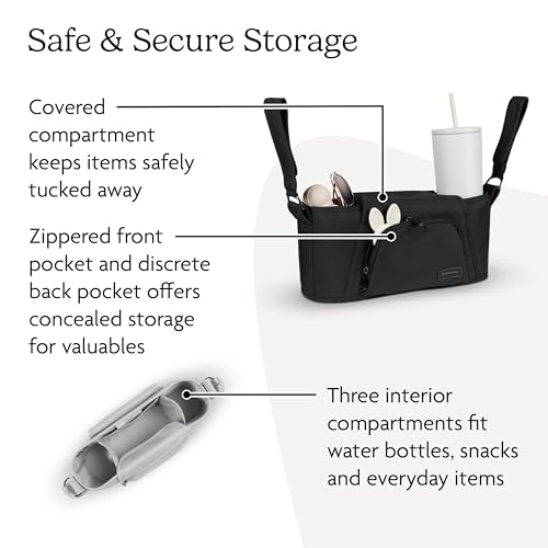 UPPAbaby Carry-All Parent Organizer – Easy Attach, Universal Fit – Multiple Compartments for Beverages, Snacks + Personal Items – Secure Zippered Pocket – Charcoal
