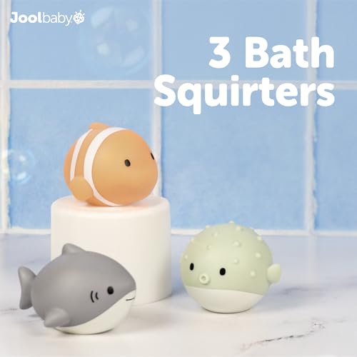 Jool Baby 15-Piece Bathtub Toys Gift Set – Bath Squirts, Rubber Ducks, Whale Fidget Spinner Toy – Bath Toy Storage Organizer Included