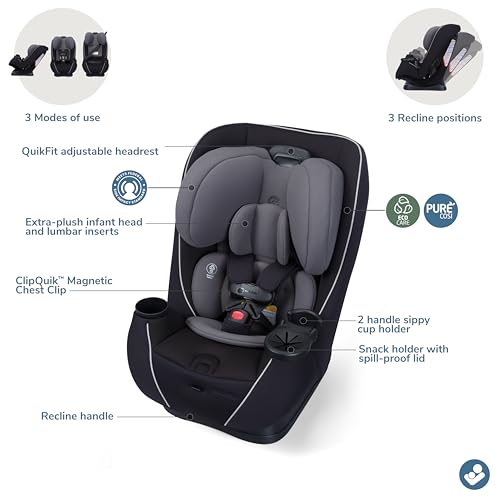 Maxi-Cosi Pria Max+ All-in-One Baby Convertible Car Seat, Rear Facing, Forward Facing Car Seat, Toddler Booster, Easy Latch Install, Magnetic Buckle, Adjustable Harness, Cup Holders, Sea Shadow