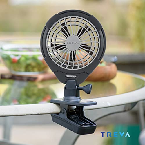 O2COOL Treva 5 Inch Two Speed Battery & USB Powered Clip On Fan - Slim and Portable Cooling Travel Fan with USB - Gray