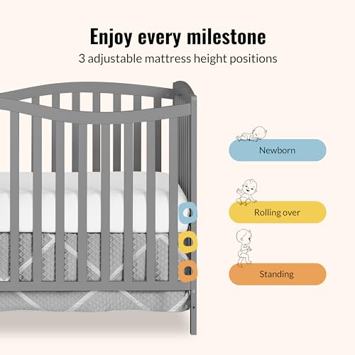 Dream On Me Chelsea 5-in-1 Convertible Full-Size Baby Crib in Steel Grey, GreenGuard Gold & BSA, Pinewood, 4 Mattress Heights, Converts to Toddler, Day & Full-Size Bed, Modern Classic Nursery