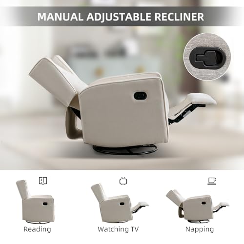 CANMOV Swivel Rocker Recliner Chair, Rocking Chair Nursery Glider Recliner, Manual Glider Chair for Nursery, White
