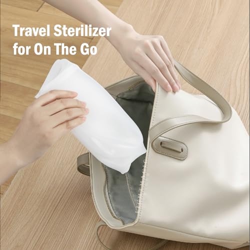 Silicone Travel Bottle Sterilizer Bags | 2000ml Microwave Steam Sterilizer Bags for Baby Bottles, Breast Pump & Pacifiers, Reusable Steam Sterilizing Bags for Travel and Home Use (Clear Milk White)