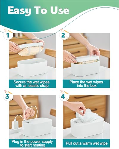 Baby Wipe Warmer, Portable USB Powered Baby Wet Wipes Dispenser Holder with Temperature Control, Paper Towel Heater for Home, Car, Travel (White)