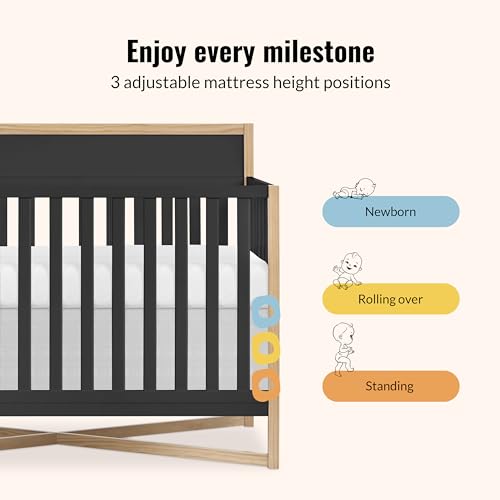 Dream On Me Owen 5-in-1 Convertible Full-Size Baby Crib in Matte Black, GreenGuard Gold & BSA, Converts to Toddler, Day, & Full-Size Bed, Non-Toxic Paint, Safe Sleep Environment