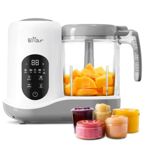 BEAR 2024 Baby Food Maker | One Step Baby Food Processor Steamer Puree Blender | Auto Cooking & Grinding |Infant Puree Maker with Self-Cleaning Function | Touch Screen Control, White