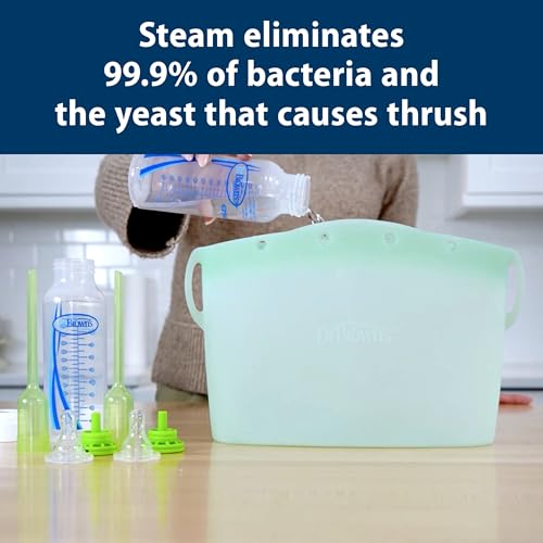 Dr. Brown's Microwave Steam Sterilizer Bag for Baby Bottles, Breast Pump Parts & Other Toddler Accessories, 100% Silicone, Reusable Sterilizing Bag
