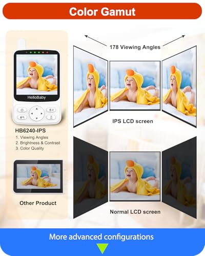 HelloBaby No WiFi Baby Monitor with Voice-Activated Night Vision,4" IPS Camera and Audio, 2-Way Talk and PTZ, 26H Battery and 1000ft Range, Portable for Nursery and Travel