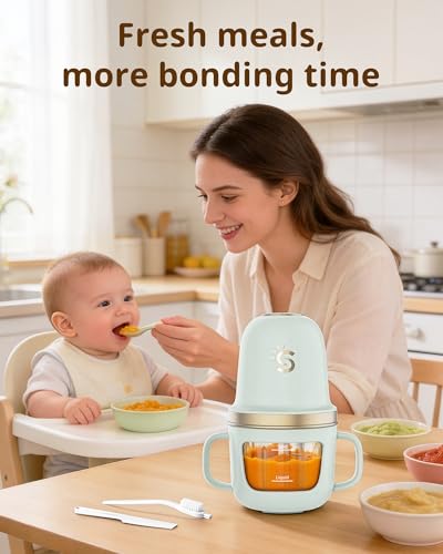 SosekiBaby Solo Baby Food Maker,Mini Food Processor Set,316 Stainless Steel Blades,10oz Glass Baby Puree Blender for Fruit, Vegatable & Meat,2-Speed Control,BPA-Free,Green