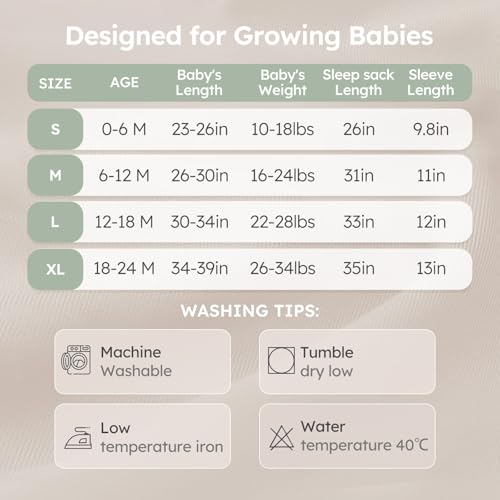 Yoofoss Baby Sleep Sack 6-12 Months 1.0 Tog Long Sleeve Sleep Sack Organic Cotton Wearable Blanket for Infants 2-Way Zipper Quilted Sleeping Sacks(Medium)