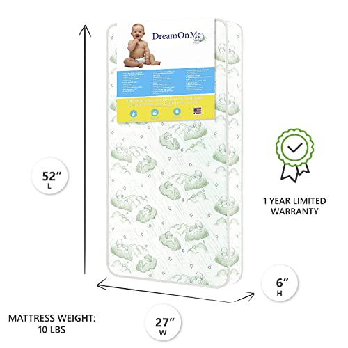 Dream On Me Nirvana Crib Mattress, Inner Spring Coil, Fits Standard Full-Size Cribs & Toddler Beds, Reversible Design, Waterproof Vinyl Cover, GREENGUARD Gold & BSA Certified, 52" x 27" x 6"