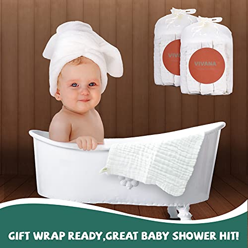 VIVANA Baby Muslin Washcloths -6 Layer Soft Absorbent Face Towel - Natural Newborn Wipes for Delicate Skin - Baby Registry as Shower