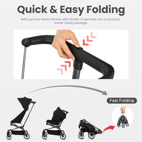 QPlay Travel Stroller for Baby & Toddlers Ages 6 Months to 4 Year Old – 9.48lbs Lightweight & Ultra-Compact Umbrella Stroller with One-Hand Fold, Airplane Carry-on Size, Reclining Seat (Black)