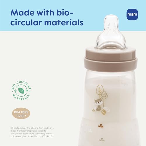MAM 9oz Easy Start Anti-Colic+ Wide Neck Vented Baby Bottle, Medium Flow Breastfeeding-Like Nipple, Reduces Colic Gas & Reflux, Easy to Clean, BPA Free, 2+ Months, Made in Europe, 2 Pack, Unisex