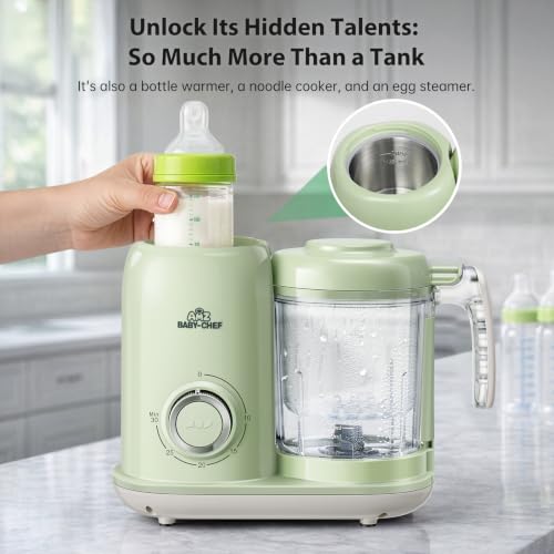 AMZBABYCHEF Baby Food Maker, 4 in 1 Baby Food Processor and Steamer, Puree Blender, Multifunctional Baby Puree Maker, Dishwasher Safe (Green)