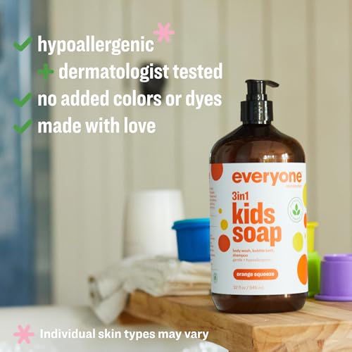 Everyone 3-in-1 Kids Soap, Body Wash, Bubble Bath, Shampoo, 32 Ounce (Pack of 2), Orange Squeeze, made with Essential Oils for Toddlers, tweens and teens