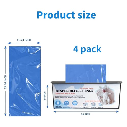 Diaper Pail Refills Bags with 30 Bags, Compatible with Genie Easy Roll Signature Diaper Pail and Platinum Diaper Pail, 7-Layer Odor-Barrier Technology, 4 Pack (120 Bag)