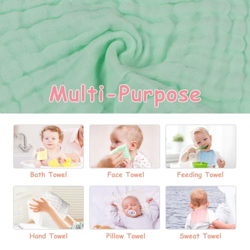 AIDEA Baby Washcloths and Burp Cloths, Absorbent Cotton Muslin Baby Towels, Large Soft Breathable Newborn Essentials for Boys and Girls, Newborn Essentials, 10 Pack, 10"x10"
