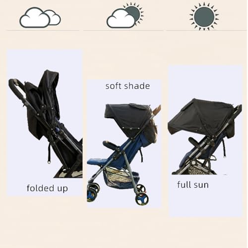 Universal Stroller Canopy Stroller Replacement Parts Shade Umbrella Stroller Canopy with Attachment Retractable Pram Sun Shade with Mesh Window Storage Pocket Adjustable