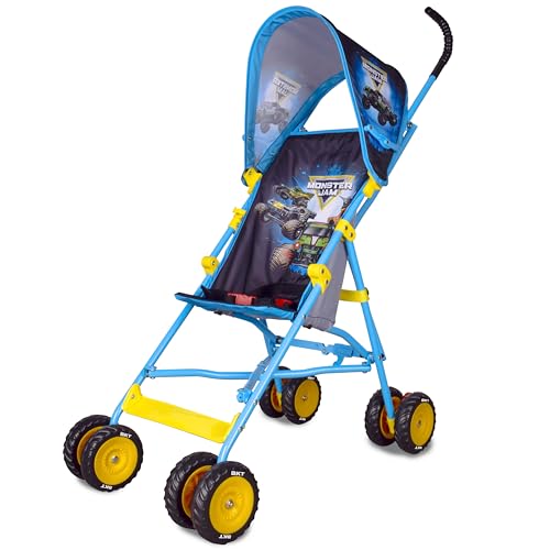 Monster Jam Official Umbrella Stroller with Canopy, Lightweight Easy Fold Compact Toddler and Baby 3D Stroller for Travel