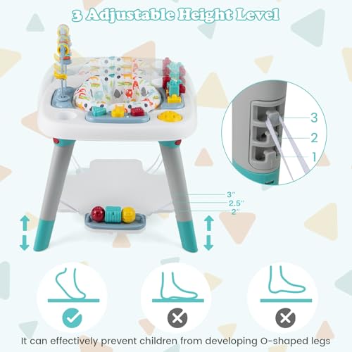 HONEY JOY Baby Bouncer Activity Center, 6-in-1 Infant Jumper & Standing Play Table w/ 360° Rotary Seat, 5 Toys, 3 Adjustable Heights, Music & Sounds, Activity Center for Babies(Blue)