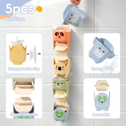 Baby Bath Toys for Kids Ages 1-3, 14 Pack Mold Free Bath Toys Toddlers 2-4 Bathtub Toys with Floating Boats&Cups and No Hole Bath Toy for Babies 6-12 Months Gifts for Boys & Girls