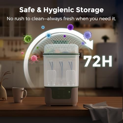 Momcozy Bottle Sterilizer and Dryer, Modular Nesting Space Saving Design, 6 Bottles Capacity, 4 in 1 Compact Sterilizer for Baby Bottles, Breast Pump Parts & Newborn Essentials, Drying Rack Included