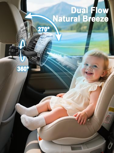 Wavmill Misting Stroller Fan, 6000mAh Battery Operated Portable Fan with Light & 360° Pivoting, Personal Fans with Flexible Tripod for Baby, Office, Travel,Treadmill,Outdoors