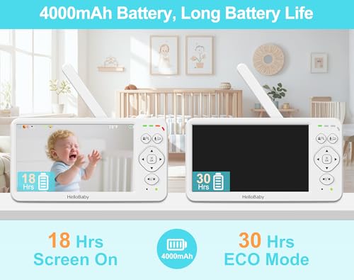 HelloBaby Baby Monitor with Camera and Audio, 6" World First IPS Large Screen, No WiFi 30H Battery 4000mAh, Night Vision, 2-Way Talk, Remote PTZ, ECO,1000ft, Video Audio Monitor for Baby Elderly Pet