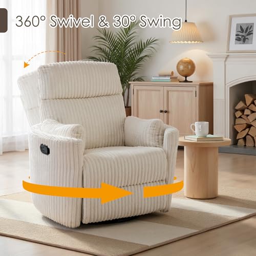 Chizzyseat Nursery Rocking Chairs Comfy High Back 360 Swivel Rocker Recliner with 2 Pillows Glider Recliner Nursery Chair for Adults Small Spaces Nursing Bedroom Living Room Beige