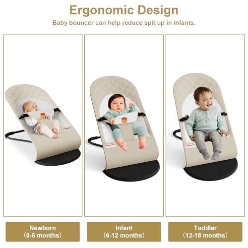 Gryvoth Portable Baby Bouncer Seat for Infants, 0-18 Months, 3 Modes of Use with Rocker & Stationary Options, Ergonomic Infant Chair with Hanging Toys, The Gift List New Parents Actually Want-Oatmeal