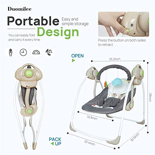 DUOMILEE Baby Electric Swing,Soothing Portable Swing with Intelligent Music Vibration Box,Comfort Swing for Infant Load Resistance: 6-25 lb, Applicable Object: 0-9 Months for Infants.