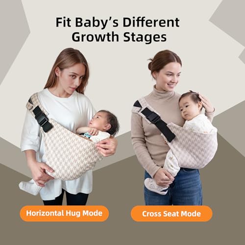 Lujifo Baby Sling Carrier for Toddler, Houndstooth Baby Carrier Sling, Premium Cotton Linen Adjustable in Both Front and Back Shoulder Strap, Portable and Lightweight Toddler Carrier