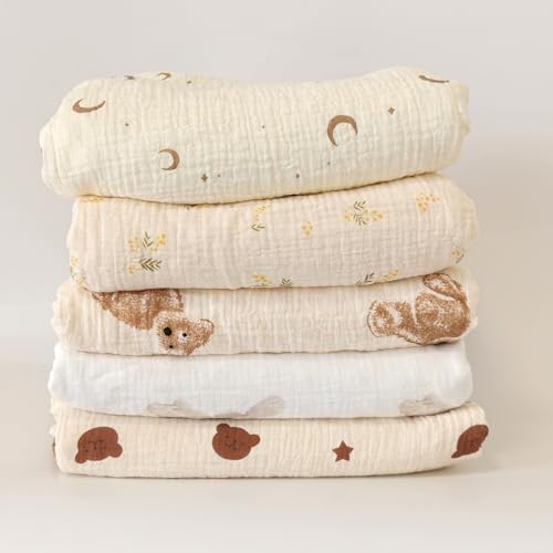 Gunnaicat Baby Soft Muslin Thick Blanket Cotton and Dotted Backing Double Layer Receiving Blanket 40"x40" Bunny