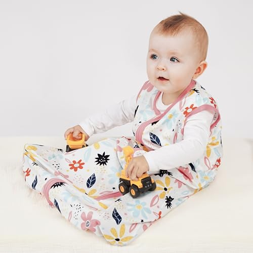 BSTOPPT 3 Pack Baby Sleep Sack 0-6 Months 100% Rayon Cotton Baby Sleeping Bag 2-Way Zipper Toddler Wearable Blankets Comfy Stretchy Lightweight TOG 0.3 （Heart&Pink&Floral）