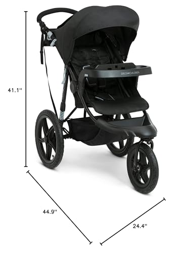 Delta Children Apollo Jogging Stroller - Shock Absorbing Frame with Large Canopy & Recline - Car Seat Compatible, Black