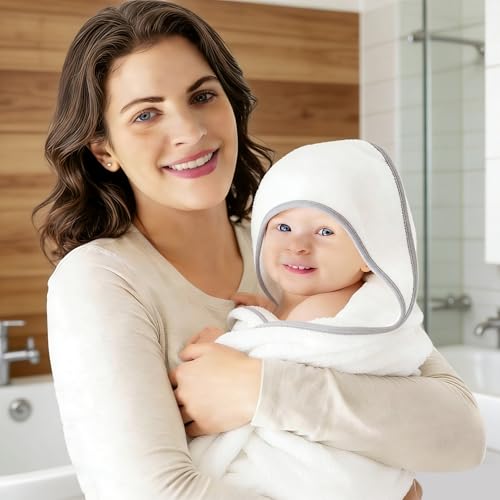 BAMBOO QUEEN 2 Pack Baby Bath Towel - Rayon Made from Bamboo, Ultra Soft Hooded Towels for Babies,Toddler,Infant - Newborn Essential -Perfect Baby Registry Gifts for Boy Girl