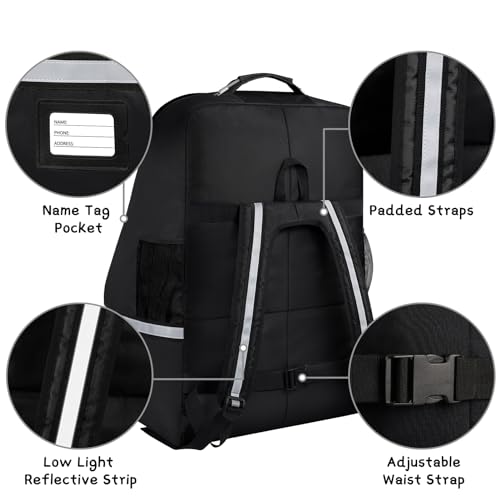 Car Seat Travel Bag,Padded Car Seats Backpack with Steel Cable Handle and Reflective Stripes, Large Durable Carseat Carrier Bag,Airport Gate Check Bag,Infant Seat Travel Bag with Shoulder Strap,Black