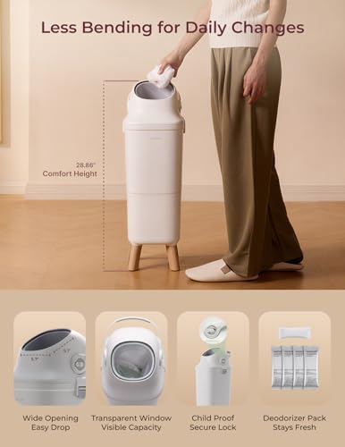 Momcozy Diaper Pail with Patented Triple-Seal Odor Control, Wide Opening, Ergonomic Height, Large Capacity with Viewing Window, Childproof Lock, Fits Standard Trash Bags