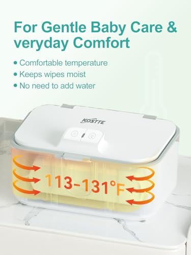 KOSTTE Baby Wipes Warmer, Larger Capacity Wipe Dispenser, Even Heating Diaper Wipe Warmer with Night Light, On/Off Switch, White