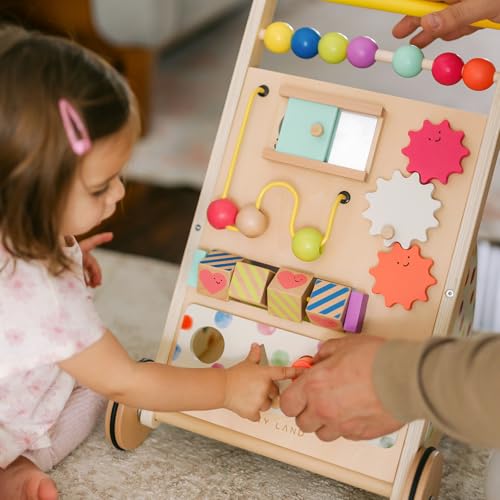 Tiny Land Wooden Baby Walker with Adjustable Speed, Montessori Activity Push Walker Toy for Toddlers, Colorful Learning Walker for Boys & Girls (Rainbow)