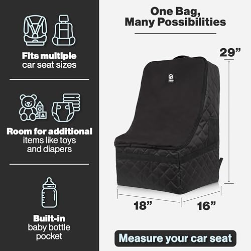 V VOLKGO Extra Padded Car Seat Travel Bag for Airplane, Heavy Duty Car Seat Bags for Air Travel Large Durable Carseat Carrier Bag, Airport Gate Check Bag with Padded Shoulder Strap