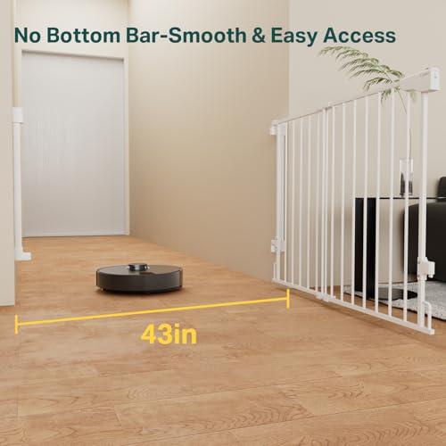 Cumbor 29.2–43" Baby Gate for Stairs, Hardware Mounted (Drill Required), Expandable No Bottom Bar Dog Gate, Auto Close Extra Wide Walk Thru, Pet & Toddler Proof Gate, Top & Bottom of Stairways (White)