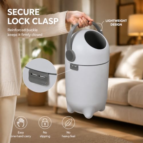 Odor Locking Diaper Pail with Airtight Lid, Baby Diaper Trash Can, Durable & Odorless 15L Baby Diaper Bin, Refill with Any Bag, Holds Up to 16 Diapers for Home Nursery Room Living Room (White)