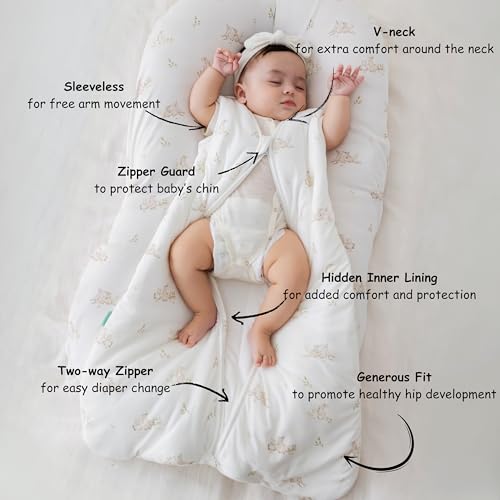 Coco Cuddle Baby Sleep Sack 0.5 TOG Summer, Lightweight Rayon Made from Bamboo Wearable Blanket with 2 Way Zipper (Bunny, 0-6 Months)